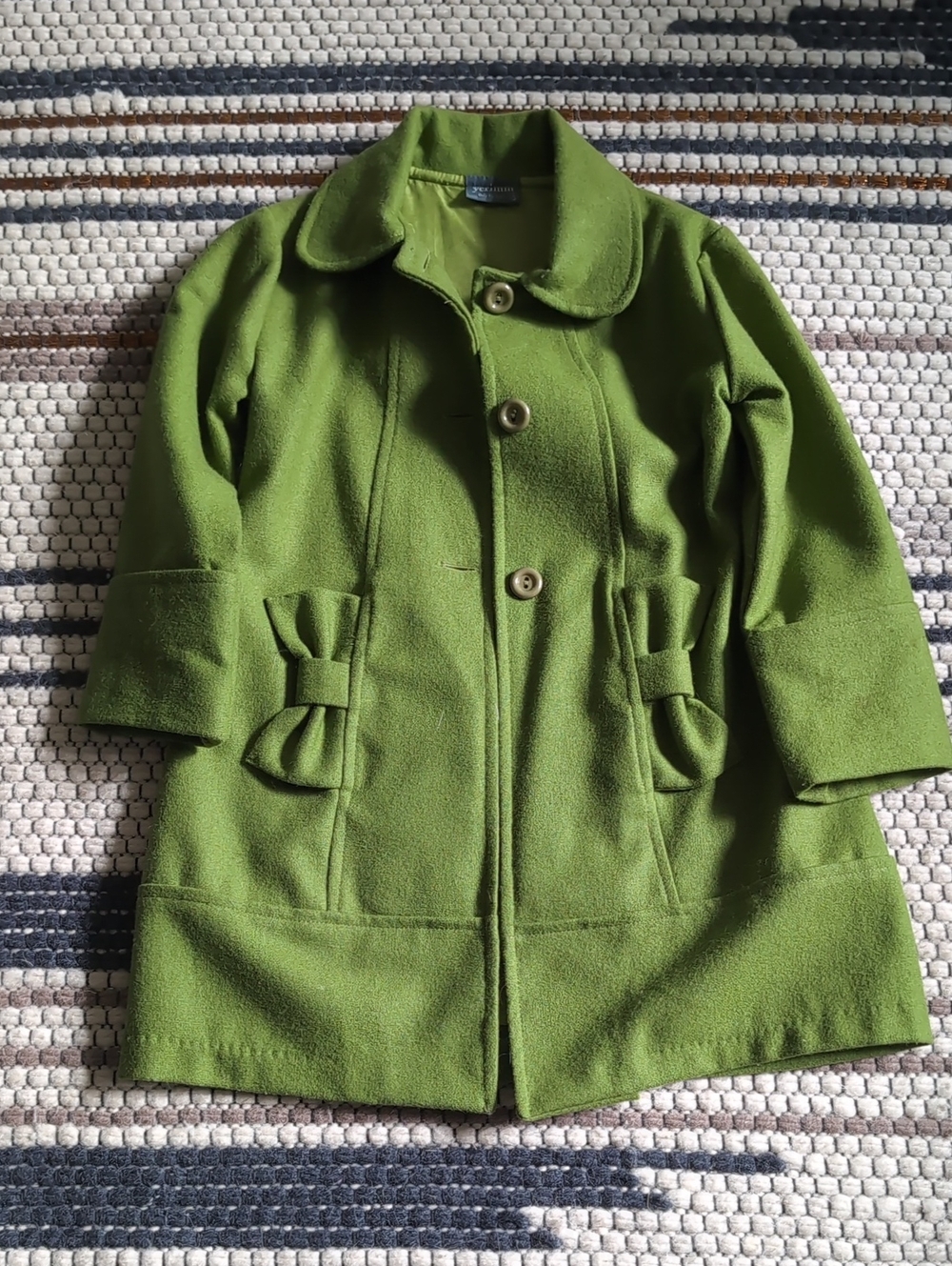 Green Kids Wool-Blend Coat with Bow Pockets